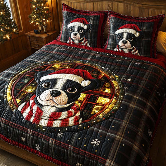 Boston Terrier Spark 3-Piece Quilted Bedding Set NCU0XD669