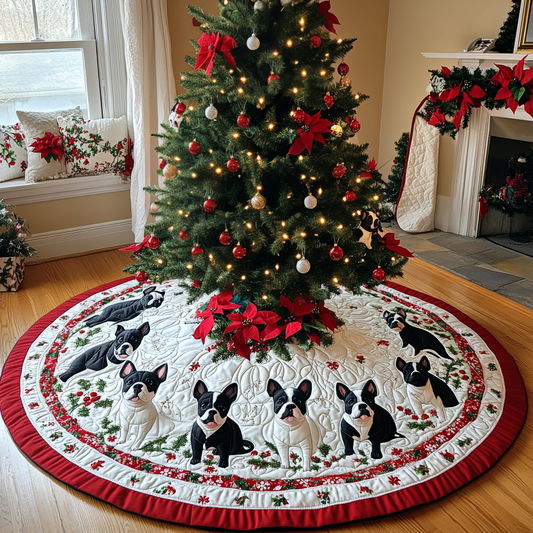 Boston Terrier Wrapped in Lights Christmas Quilted Tree Skirt NCU0DV1624