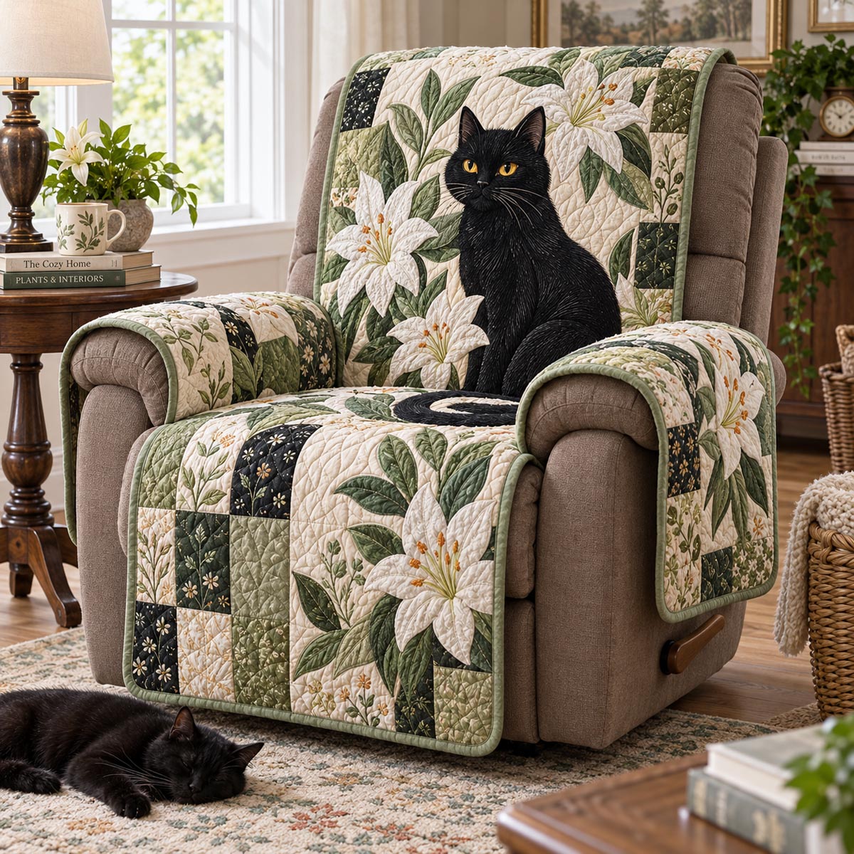 Botanical Black Cat Quilted Sofa Cover NCU0DV10251