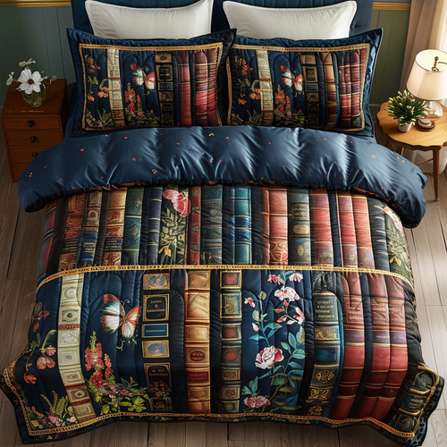 Botanical Book Nook 3-Piece Quilted Bedding Set NCU0DV4184