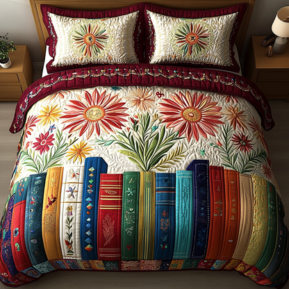 Botanical Bookshelf 3-Piece Quilted Bedding Set NCU0VL1253