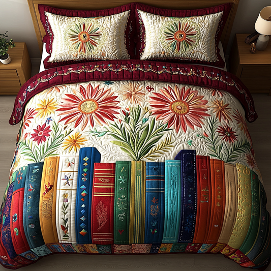 Botanical Bookshelf 3-Piece Quilted Bedding Set NCU0VL1253