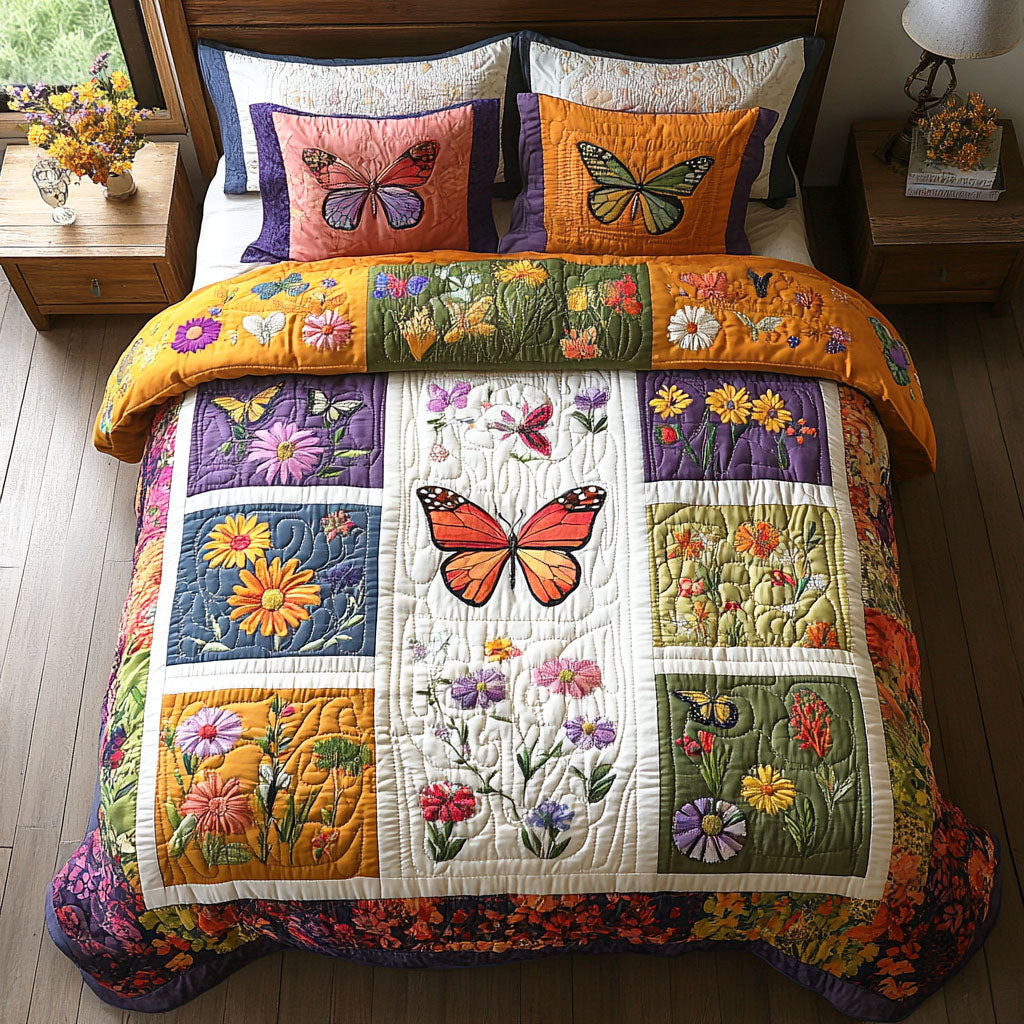 Botanical Butterfly 3-Piece Quilted Bedding Set NCU0TD2487