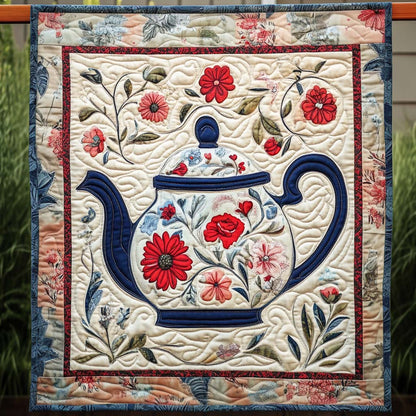 Botanical Teapot Charm Art Quilt Hanging NCU0NT832