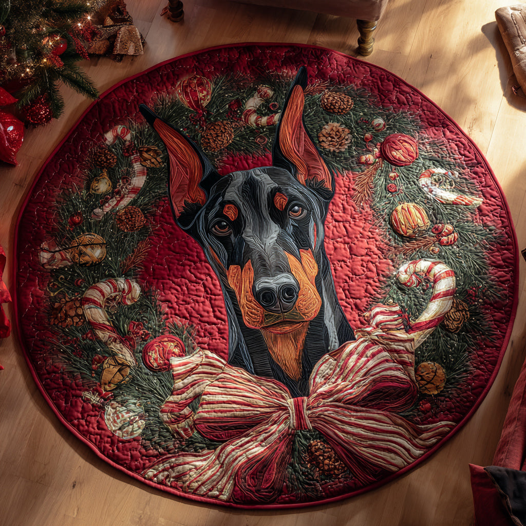 Bow Doberman Candy Quilted Round Mat NCU0HH1320