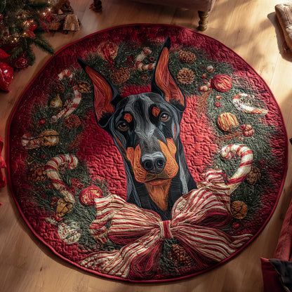 Bow Doberman Candy Quilted Round Mat NCU0HH1320