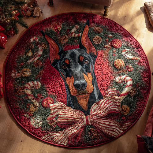 Bow Doberman Candy Quilted Round Mat NCU0HH1320