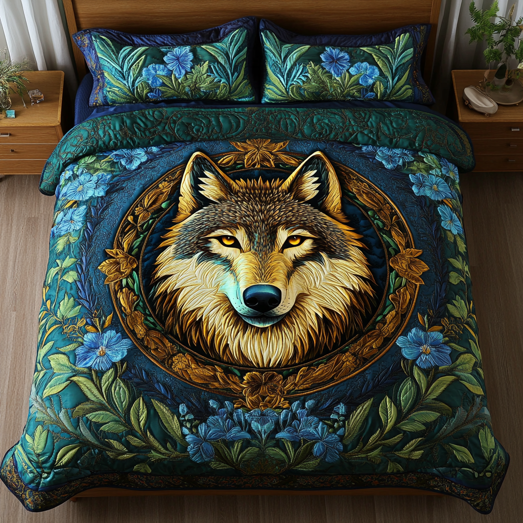 Brave Wolf 3-Piece Quilted Bedding Set NCU0DK8080