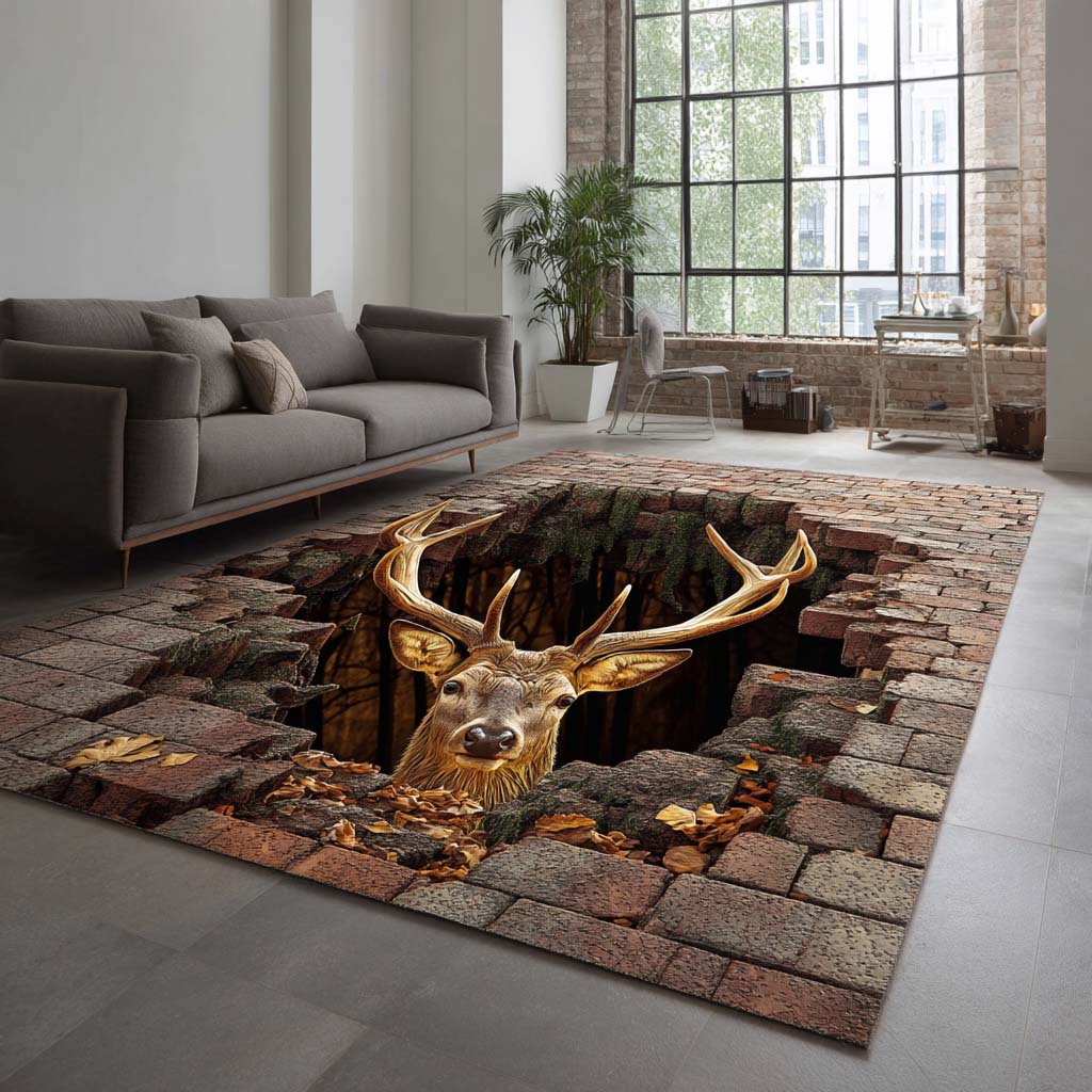 Brick Cave Deer Area Rug NCU0XD987 – Vantique