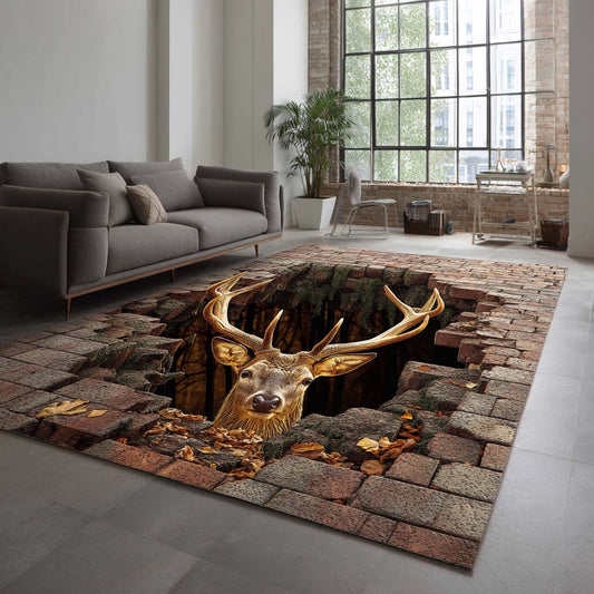 Brick Cave Deer Area Rug NCU0XD987