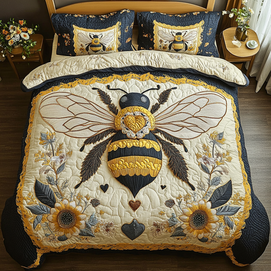 Bright Bee 3-Piece Quilted Bedding Set NCU0DK8922