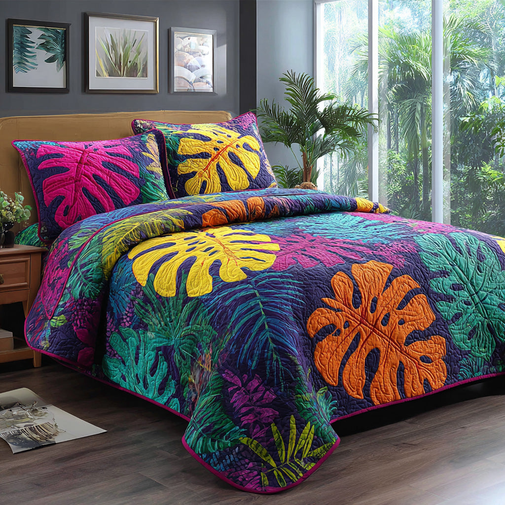 Bright Botanicals 3-Piece Quilted Bedding Set NCU0VL3441