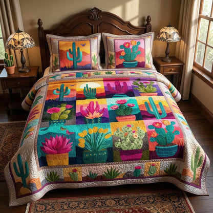 Bright Cactus 3-Piece Quilted Bedding Set NCU0NT12586