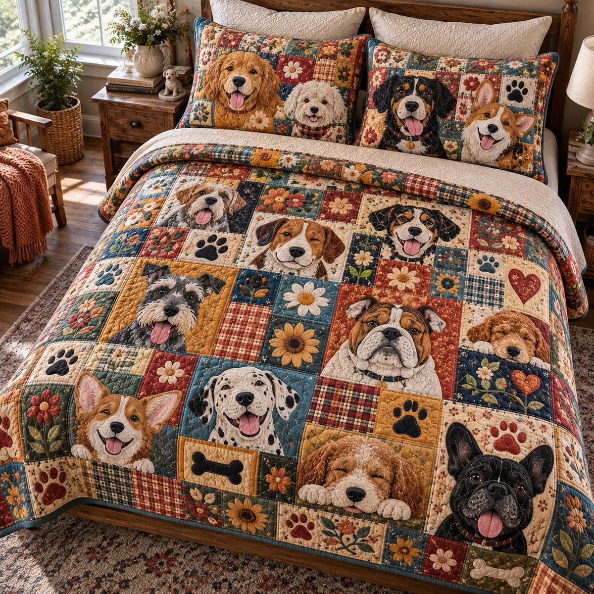 Bright Dog Squad 3-Piece Quilted Bedding Set NCU0DV10513