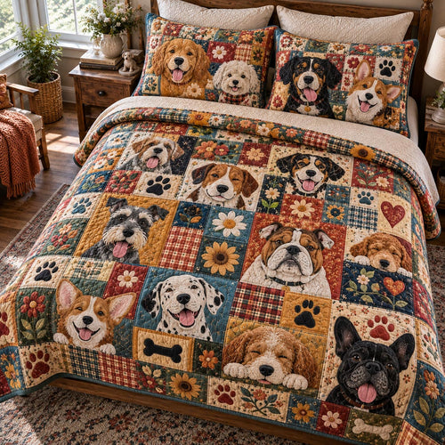 Bright Dog Squad 3-Piece Quilted Bedding Set NCU0DV10513