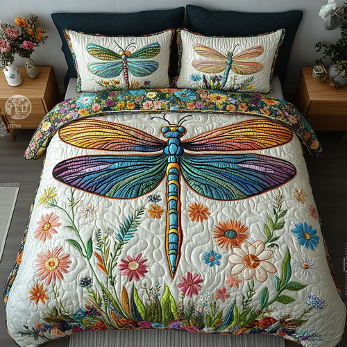 Bright Dragonfly 3-Piece Quilted Bedding Set NCU0DK10727