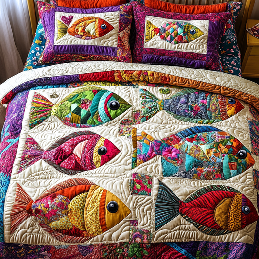Bright Fish Tales 3-Piece Quilted Bedding Set NCU0DK6279