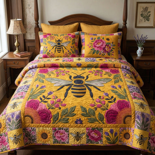 Bright Garden Bee 3-Piece Quilted Bedding Set NCU0NT12403