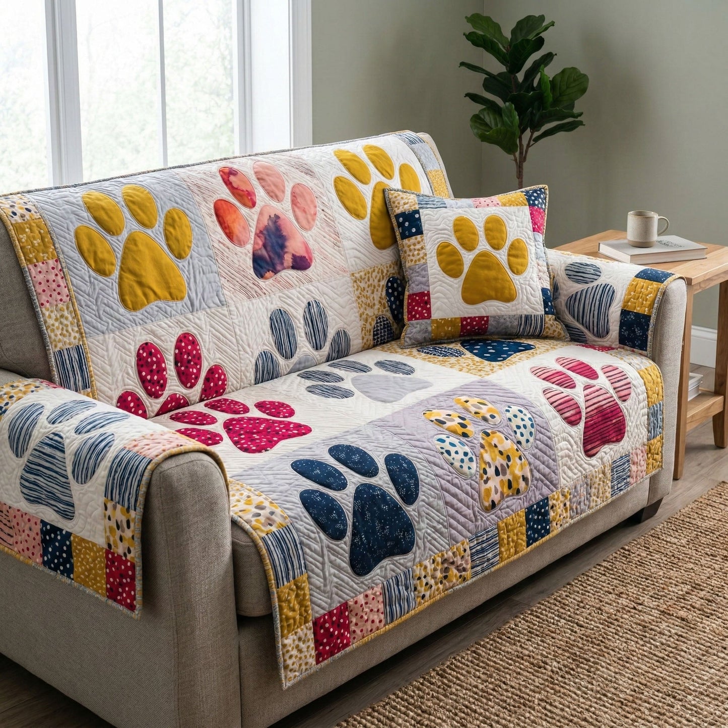 Bright Paw Quilted Sofa Cover NCU0NT12415
