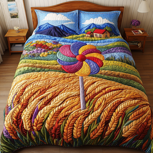Bright Pinwheel 3-Piece Quilted Bedding Set NCU0DK7855
