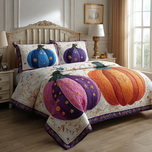 Bright Pumpkins 3-Piece Quilted Bedding Set NCU0VL3717
