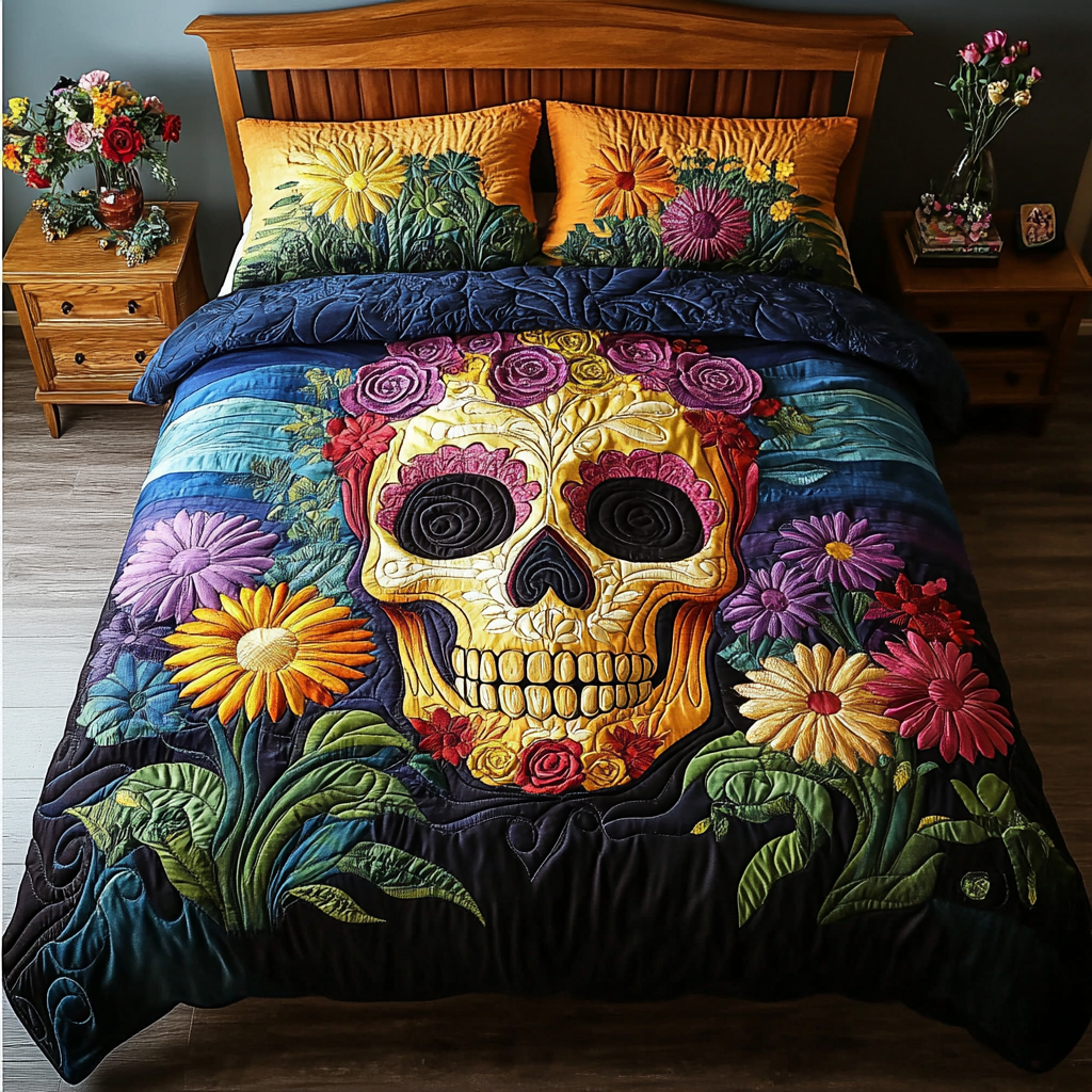 Bright Skulls 3-Piece Quilted Bedding Set NCU0DK6233