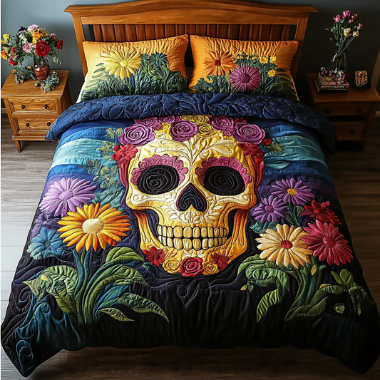 Bright Skulls 3-Piece Quilted Bedding Set NCU0DK6233