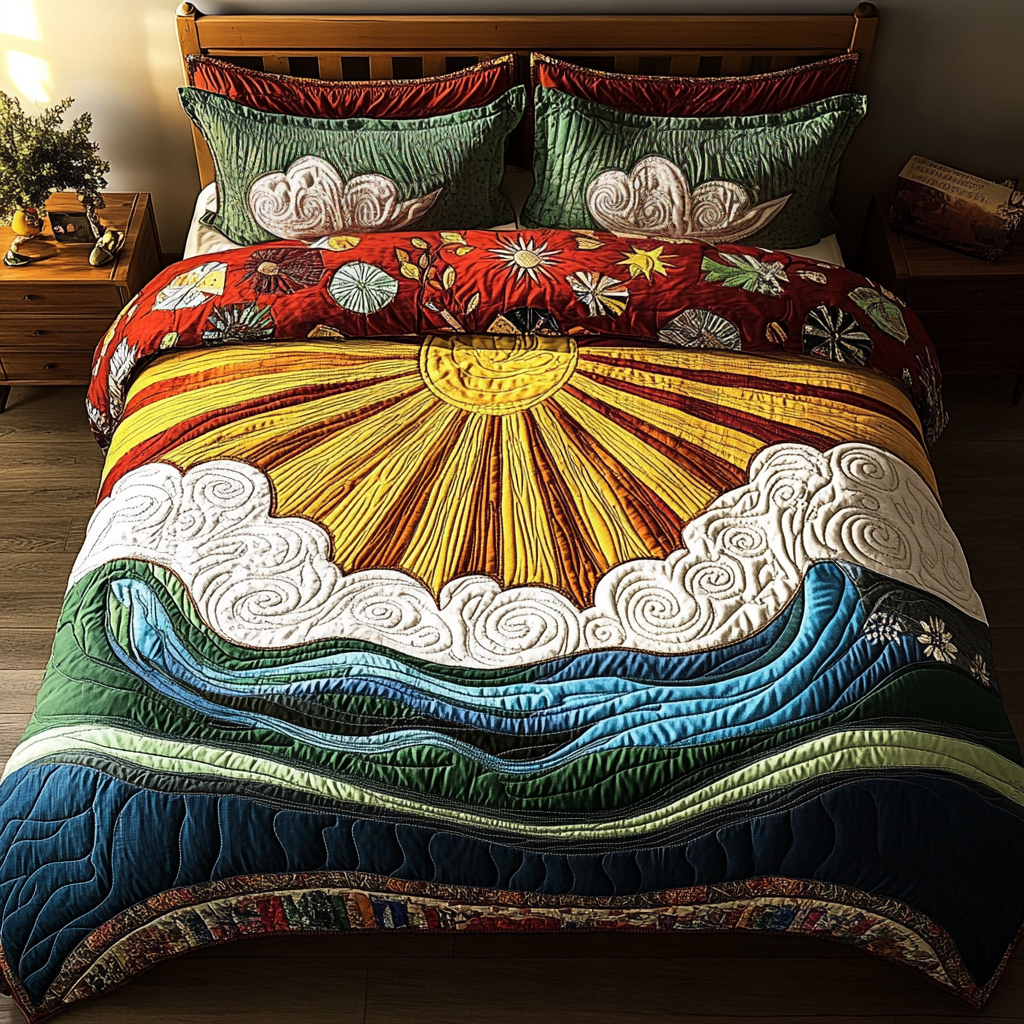 Bright Sunrise 3-Piece Quilted Bedding Set NCU0DK7684
