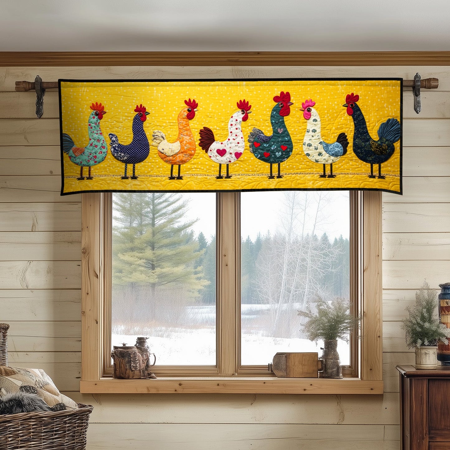 Bright Yellow Chickens Lineup Quilted Valance NCU0NT5171