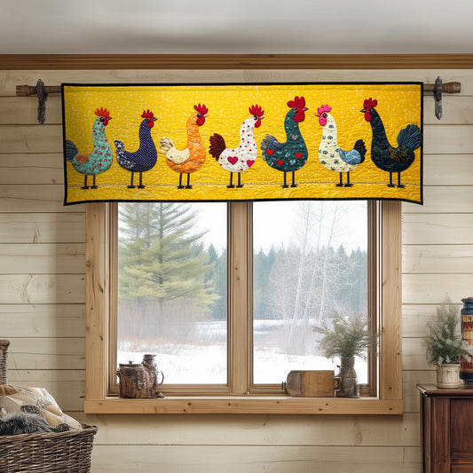 Bright Yellow Chickens Lineup Quilted Valance NCU0NT5171