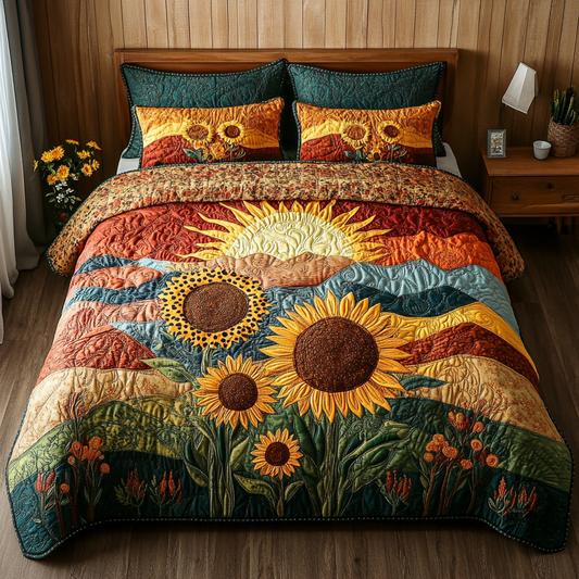 Brightest Sunflowers 3-Piece Quilted Bedding Set NCU0DV4519