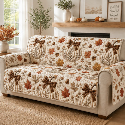 Brown Bows Quilted Sofa Cover NCU0VL3774