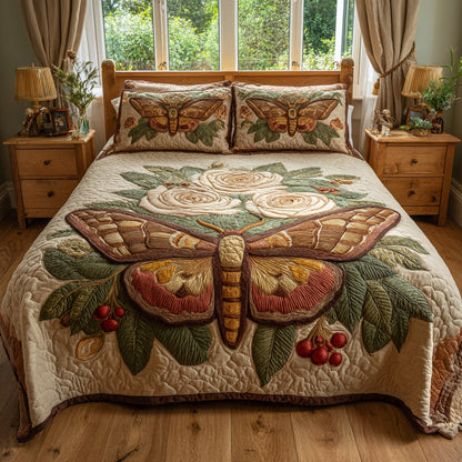 Brown Moth 3-Piece Quilted Bedding Set NCU0VL3741