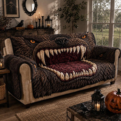 Brown Werewolf Monster Mouth Quilted Sofa Cover NCU0DV10000