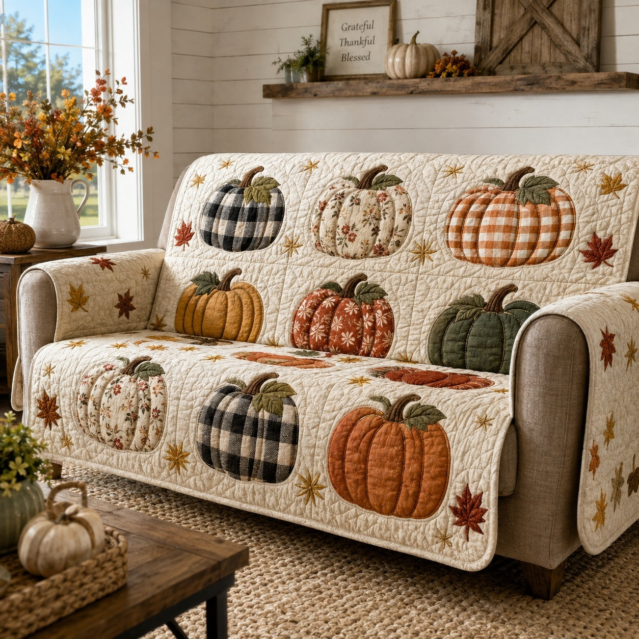 Buffalo Pumpkins Quilted Sofa Cover NCU0VL3797