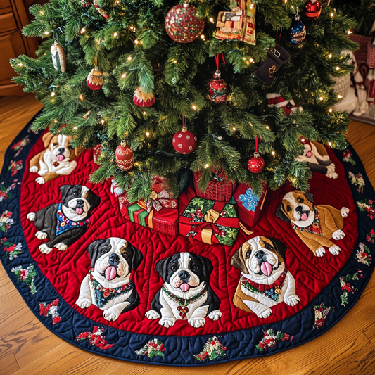 Bulldog Charm Christmas Quilted Tree Skirt NCU0DK10647