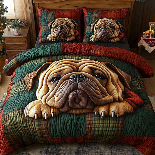 Bulldog Cozy 3-Piece Quilted Bedding Set NCU0XD736