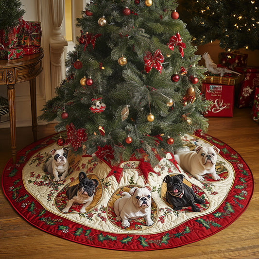 Bulldog Delight Quilted Christmas Tree Skirt NCU0PT1497