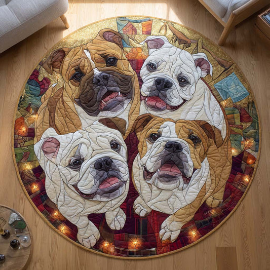 Bulldog Merry Quartet Quilted Round Mat NCU0XD679