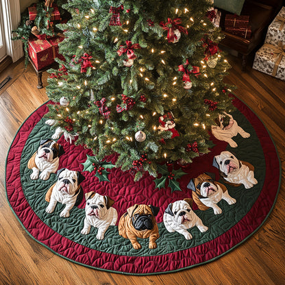 Bulldog Sleigh Ride Quilted Christmas Tree Skirt NCU0DV7973