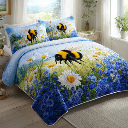 Bumblebee Blues 3-Piece Quilted Bedding Set NCU0VL3104
