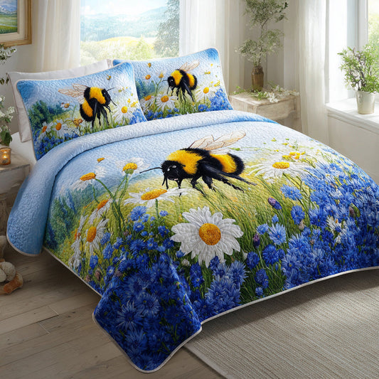 Bumblebee Blues 3-Piece Quilted Bedding Set NCU0VL3104