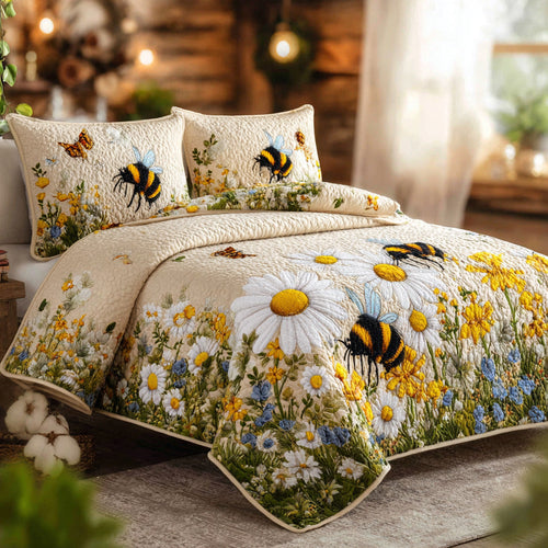 Bumblebee Daisy Meadow 3-Piece Quilted Bedding Set NCU0VL3051