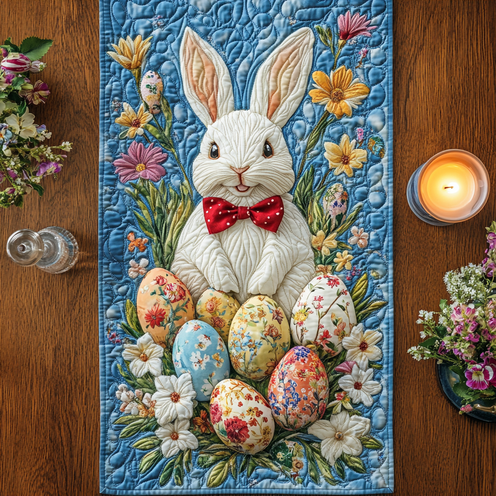 Bunny Blue Haven Quilted Table Runner NCU0VH3627