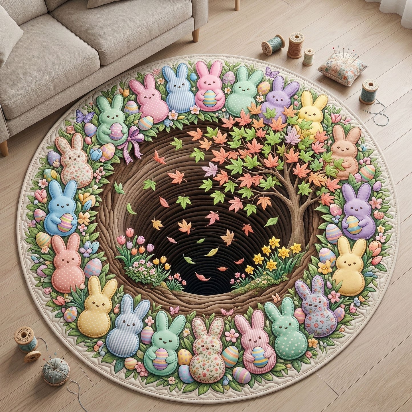 Bunny Circle Garden Quilted Round mat NCU0NT12457