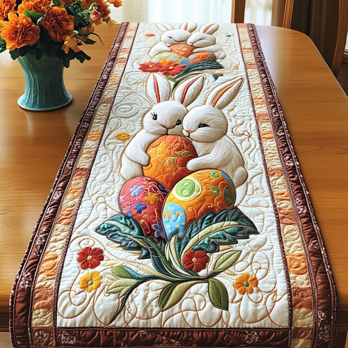 Bunny Egg Pair Quilted Table Runner NCU0NT3184