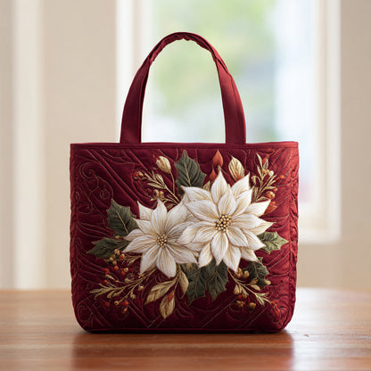 Burgundy Poinsettia Quilted Tote Bag NCU0HH301