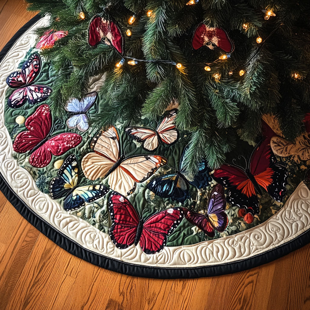 Butterflies in Bloom Quilted Christmas Tree Skirt NCU0PT1921