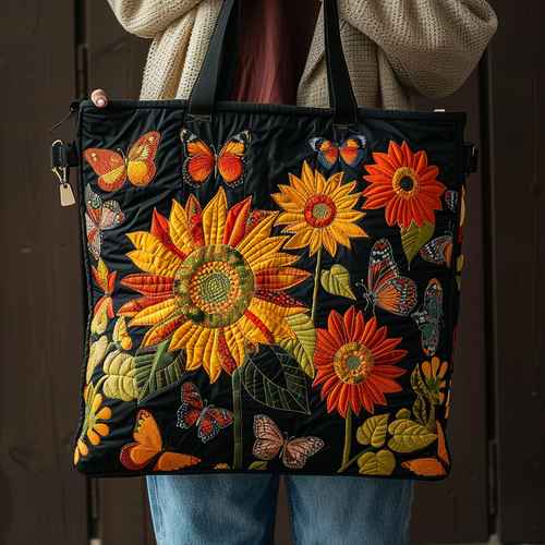 Butterfly Sunflower Quilted Tote Bag NCU0TH501