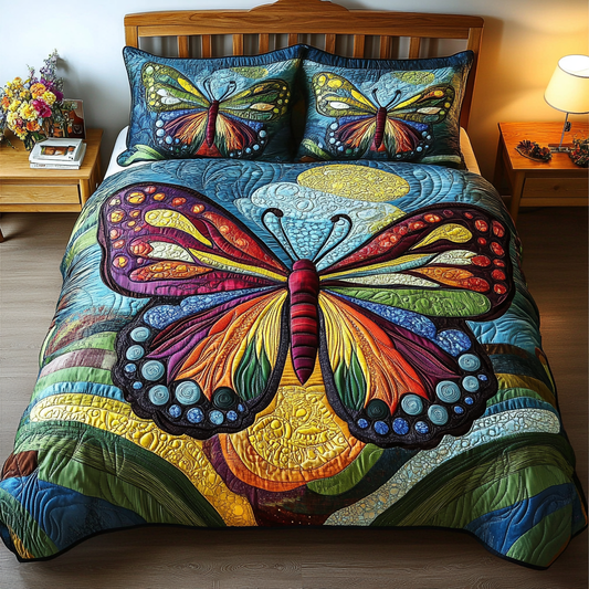 Butterfly Bliss 3-Piece Quilted Bedding Set NCU0DK5590